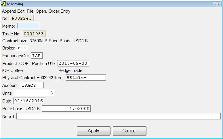 Date and price to close trade screen