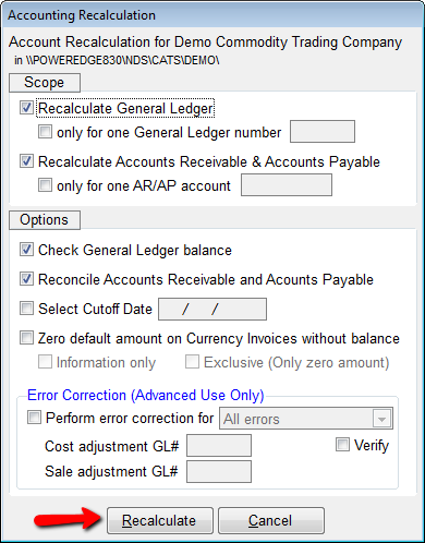 Accounting Recalculation default options
